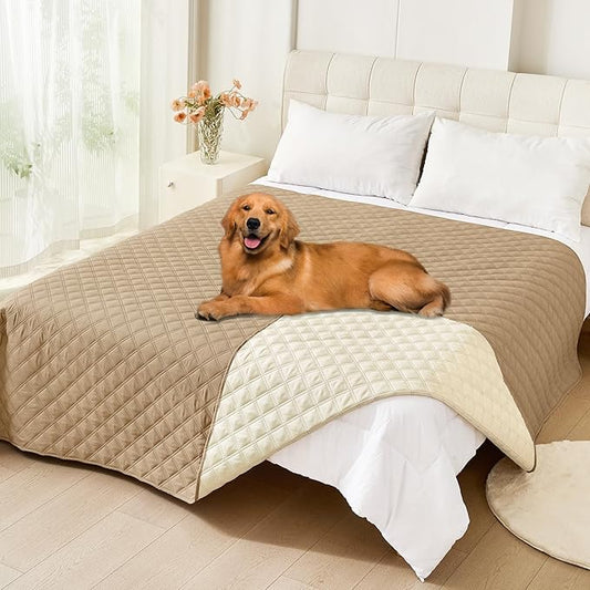 Smiry Waterproof Dog Blanket, Reversible Dog Bed Cover Pet Blanket, Soft Couch Cover for Dogs Washable, Bed Couch Sofa Furniture Protector for Puppy Cat Kids (82"x102", Camel/Beige)