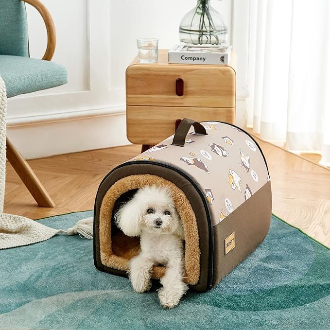 Jiupety Small Dog House Indoor, Puppy Bed with Reversible Washable Cushioned, M Up to 12 Lbs, Non-Slip Bottom