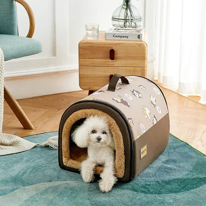 Jiupety Small Dog House Indoor, Puppy Bed with Reversible Washable Cushioned, M Up to 12 Lbs, Non-Slip Bottom