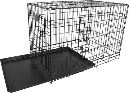 Foldable Double Door Dog Crate with Leak-Proof Tray, 36-Inch