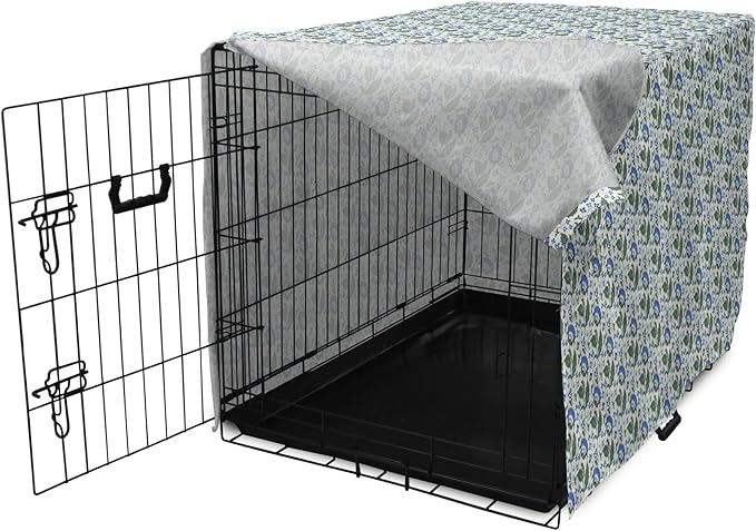 Lunarable Jacobean Dog Crate Cover, Herbal Pattern Pastoral Vintage Rustic Wedding Inspired Foliage Springtime, Easy to Use Pet Kennel Cover for Medium Large Dogs, 42 Inch, Blue Green Cream