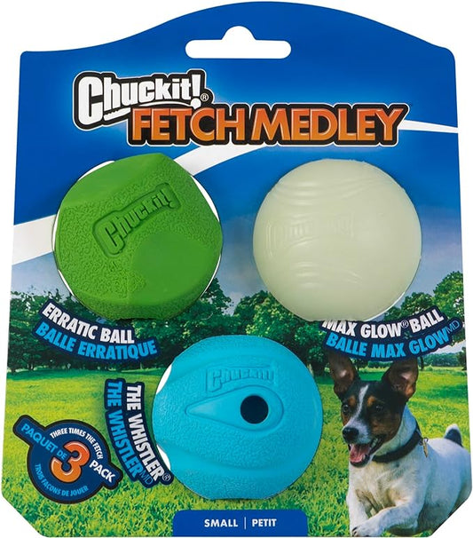 Chuckit! Fetch Medley Dog Ball Dog Toys, Small (2 Inch) Pack of 3, for Small Breeds
