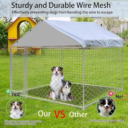 Large Outdoor Dog Kennel, 6.6 × 6.6 × 5FT Heavy Duty Dog Cage with Roof and Secure Locks, Spacious Dog Crate Fence for Dogs, Chicken Outside