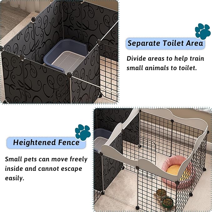 Fhiny Small Animal Playpen, Portable Rabbit Fence Indoor Metal Wire Yard Fence Guinea Pig Cage Playpen Metal Enclosure for Rabbit Guinea Pig Chinchilla Hamster Puppy Kitten with 12 Panels (Black)