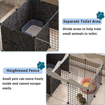 Fhiny Small Animal Playpen, Portable Rabbit Fence Indoor Metal Wire Yard Fence Guinea Pig Cage Playpen Metal Enclosure for Rabbit Guinea Pig Chinchilla Hamster Puppy Kitten with 12 Panels (Black)