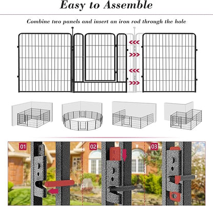 Dog Playpen 32 inch 32 Panels Indoor Outdoor Dog Pen for Medium/Small Dogs Heavy Duty Metal Dog Fence Outdoor for Yard, Puppy Playpen with Door Portable Pet Fence for RV Camping Yard