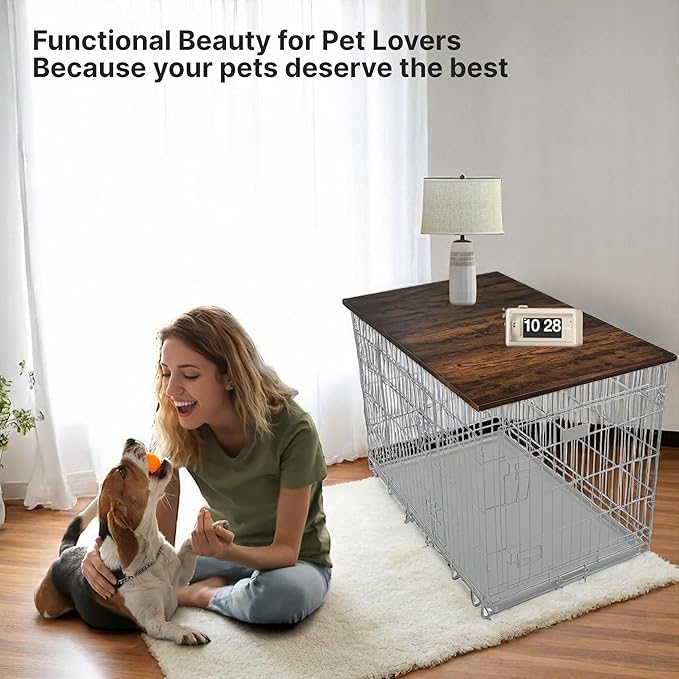 Skywin Dog Crate Topper Wood - 42" x 28" Dog Table Topper, Premium Dog Kennel, Functional Pet Crate Furniture Table Dog Topper