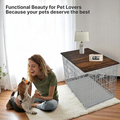 Skywin Dog Crate Topper Wood - 42" x 28" Dog Table Topper, Premium Dog Kennel, Functional Pet Crate Furniture Table Dog Topper