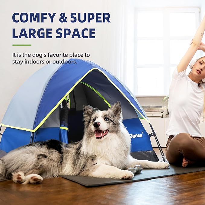 GDanes Blue Dog Tent House - Portable Indoor/Outdoor Dog Bed with Soft Pad for Large Dogs, 42 x 42 x 32 Inches