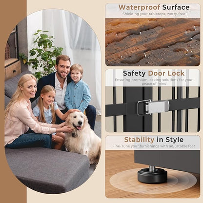 94.48'' Dog Crate Furniture Large Breed TV Stand with Double Rooms,Wooden Dog Kennel Dog Crate End Table with Removable Divider for Large Medium Dogs, Can Use Separately