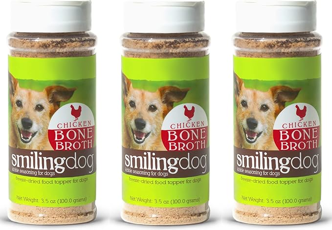 Herbsmith Bone Broth Kibble Seasoning – DIY Raw Coated Kibble Mixer - Freeze Dried Meat + Bone Broth Powder for Dogs - Healthy Dog Food Toppers - Chicken 3.5 oz [Bundle x3 Units]