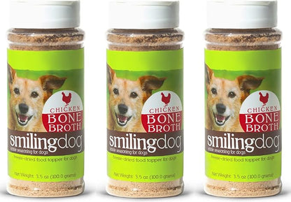 Herbsmith Bone Broth Kibble Seasoning – DIY Raw Coated Kibble Mixer - Freeze Dried Meat + Bone Broth Powder for Dogs - Healthy Dog Food Toppers - Chicken 3.5 oz [Bundle x3 Units]