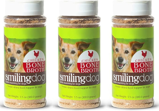 Herbsmith Bone Broth Kibble Seasoning – DIY Raw Coated Kibble Mixer - Freeze Dried Meat + Bone Broth Powder for Dogs - Healthy Dog Food Toppers - Chicken 3.5 oz [Bundle x3 Units]