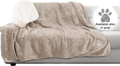 PETMAKER Waterproof Blanket for Pets - Reversible Throw Protects Couch, Car, and Bed from Spills, Stains, or Fur - Plush Blanket (Tan)