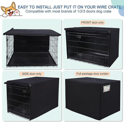 HiCaptain Polyester Dog Crate Cover - Heavy Duty Windproof Pet Kennel Cover for Wire Crate Indoor Outdoor Protection 42in L (Black)