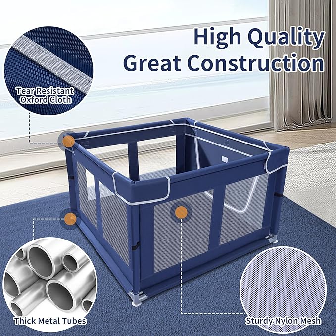 Puppy Playpen Indoor for Small Pets, 42x42x25 Inch, Dog Play Pen with Gate, Portable Oxford Fabric Pet Exercise Pen, Anti-Tipping Enclosure with Zipper Door