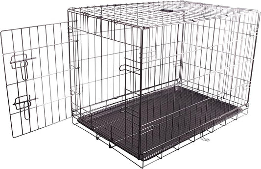 Durable, Foldable Metal Wire Dog Crate with Tray, Single Door, 35.6 x 22 x 24.5 Inches, Black