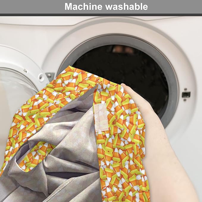 Lunarable Candy Corn Dog Crate Cover, Halloween Design of Cartoon Style Foods Scattered Randomly, Easy to Use Pet Kennel Cover for Medium Large Dogs, 42 Inch, Apricot Avocado Green