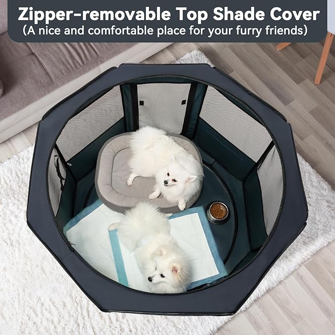 Petsfit 45.5" Dog Playpen with Dual Zipper Doors –Sturdy Foldable Pet Playpen for Large & Medium Dogs with Removable Mesh Top and Leakproof Bottom