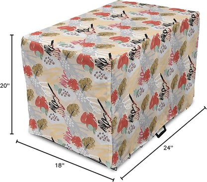 Lunarable Berries Dog Crate Cover, Random Doodle Art of Paintbrush Strokes Colorful Woodland Items Scribbles, Easy to Use Pet Kennel Cover for Cats & Medium Dogs, 24 Inch, Beige Multicolor