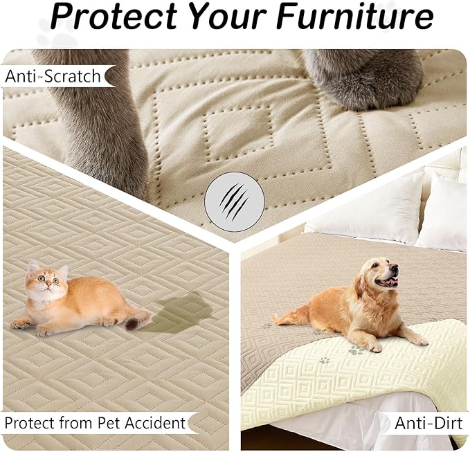 hyha Waterproof Dog Blanket, Soft Pet Bed Blankets, Waterproof Sofa Couch Cover for Dogs Washable, Reversible Pet Couch Covers for Sofa Furniture (52x82 Inch, Taupe/Beige)