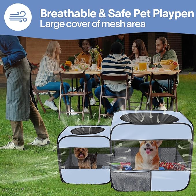 Pop up Portable Cat Playpen 2-in-1 Dog Playpen, No Assembly Need, Pet Cat Dog Tent Crates with Pet Pee Pads, Cats Enclosure for Kitten and Puppy Indoor Outdoor Use(No Divider, Unified Space)