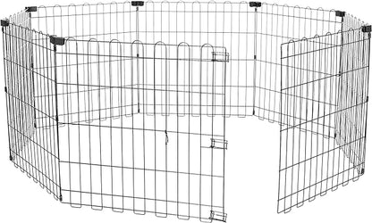 Amazon Basics Foldable Octagonal Metal Exercise Dog Playpen - Indoor/Outdoor, No Door, Extra Small (8 Panels, 24 x 24), Easy to assemble, store, and customize, 24" - Puppy, Black