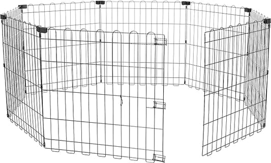 Amazon Basics Foldable Octagonal Metal Exercise Dog Playpen - Indoor/Outdoor, No Door, Extra Small (8 Panels, 24 x 24), Easy to assemble, store, and customize, 24" - Puppy, Black