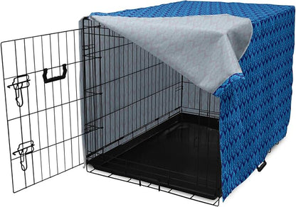 Lunarable Damask Blue Dog Crate Cover, Repeating Simplistic Pattern Rococo Inspired Royalty Essential Motif, Easy to Use Pet Kennel Cover for Cats & Medium Dogs, 30 Inch, Indigo and Sky Blue