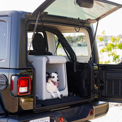 Diggs Enventur Small Soft Dog Crate - Portable Indoor & Outdoor Dog Kennel - Inflatable Ultra-Durable Travel Crate for Safe Car Travel & Adventures - 27" L x 18" W x 20" H (Grey)