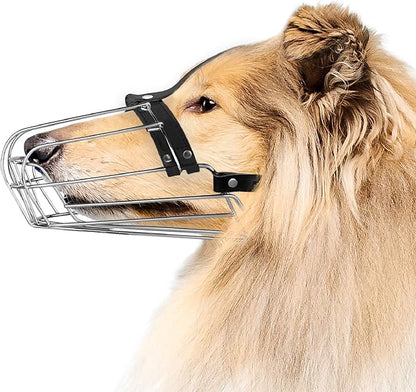 BRONZEDOG Dog Muzzle Wire Basket Metal Mask for Small, Medium and Large Dogs, Breathable, Dog can Drink, Adjustable, Padded, Training, Prevents Biting (Size 8: Greyhound & Collie)