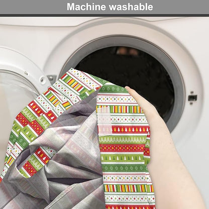 Ambesonne Christmas Dog Crate Cover, Traditional Winter Seasonal Borders Stars Bells Trees Stripes Print, Easy to Use Pet Kennel Cover for Medium Large Dogs, 48 Inch, Lime Green