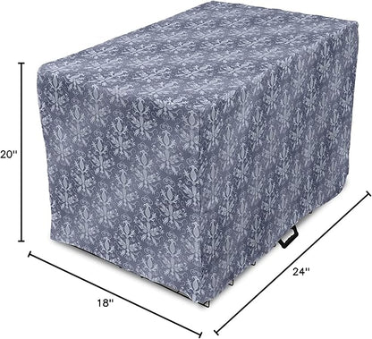 Lunarable Damask Dog Crate Cover, Medieval Repetitive Pattern with Flourish Ornaments, Easy to Use Pet Kennel Cover for Cats & Medium Dogs, 24 Inch, Purpleblue Ceil Blue