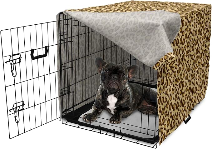 Lunarable Animal Print Dog Crate Cover, Digitally Generated Spots Classic Leopard Skin Graphic, Easy to Use Pet Kennel Cover for Cats & Medium Dogs, 24 Inch, Pale Camel Chocolate