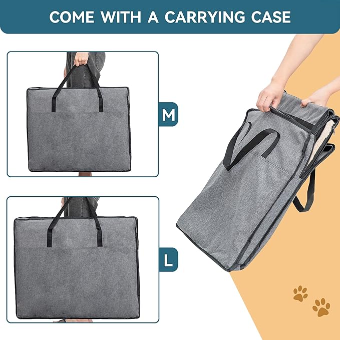 PETSFIT Dog Travel Crate, Soft Dog Crate - 31 Inch with Thicken Mat, Easy to Fold, Sturdy and Portable, Perfect for Traveling, Soft Sided Dog Crate Grey