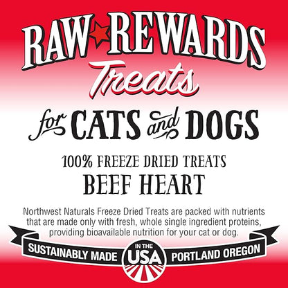 Northwest Naturals Raw Rewards Freeze-Dried Beef Heart Treats for Dogs and Cats - Bite-Sized Pieces - Healthy, 1 Ingredient, Human Grade Pet Food, All Natural - 3 Oz