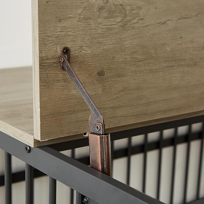 Furniture Style Dog Crate,Wrought Iron Frame with Side Openings,Wheels,Flip-Up Top,Durable and Stylish Pet Kennel for Home Use,Grey