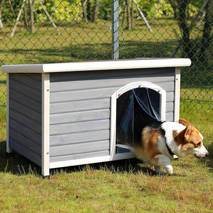 Petsfit Wooden Dog House,Outdoor Pet Kennel, Solid Wood, Weather Proof, Light Grey, Medium/40.8 X 26 X 27.6 Inch