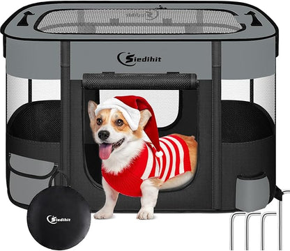 Dog Cat Playpen28/31/35in, Pet Puppy Portable Pens for Outdoor Travel Crate, Indoor After Surgery Use, Foldable Dog Kennel Tent for Rabbit or Small Animals and Tent Stakes (Dark Grey, Small)