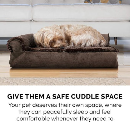 Furhaven Orthopedic Dog Bed for Large Dogs w/ Removable Bolsters & Washable Cover, For Dogs Up to 125 lbs - Plush & Velvet L Shaped Chaise - Sable Brown, Jumbo Plus/XXL
