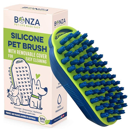 Bonza Dog and Cat Massage Brush - Dog Bath Brush with Removable Screen - Soft Silicone Dog Massage Brush - Dog Grooming Brush - For Pets Gentle Grooming - Short and Long Haired Pet Washing Brush