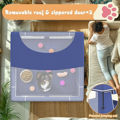 Dog Playpen 42 × 42 Inch, Puppy PlayPen with Gate for Puppies, Cat, Small and Medium Dogs, Pet PlayPen with Roof for Outdoors & Indoors, Thickened Fabric, Safe & Sturdy Dog Fence
