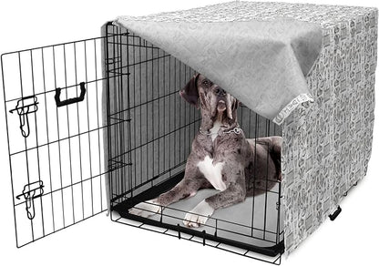 Lunarable Football Dog Crate Cover, Cup Ball Cheerleader Player Sneakers Sports Equipment Sketch Pattern, Easy to Use Pet Kennel Cover for Medium Large Dogs, 48 Inch, Charcoal Grey and White