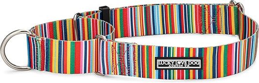Lucky Love Dog Wide Martingale Dog Collar - No-Slip, Durable, & Soft Webbing 1.5 inch Martingale Collar for Dogs Male and Female - Ideal for Training & Walking, Stylish Hippie Pattern, Medium Size