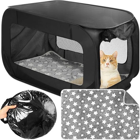 37 Inch Collapsible Dog Crate with Mat Liner Pop up Dog Kennel Waterproof Portable Car Seat Kennel Travel Crate for Pet Indoor Outdoor Cat Bed Collection(Black)