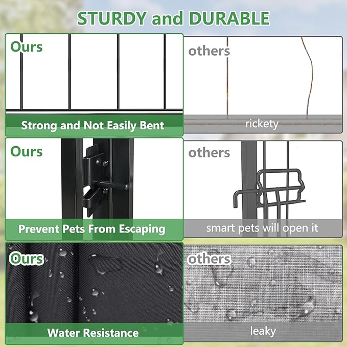 Dog Kennel Outdoor, Large Outside Dog Kennel with Rotating Feeding Door Outdoor Kennel with Roof, Dog Enclosures for Outside Metal Dog House with Cover Outside Dog Crate for Dogs, Rabbits, 2 Pack