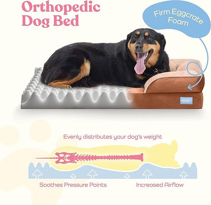 Orthopedic Sofa Dog Bed - Ultra Comfortable Dog Bed for Large Dogs - Breathable & Waterproof Pet Bed- Egg Foam Sofa Bed with Extra Head and Neck Support - (X-Large, Brown)