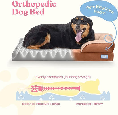 Orthopedic Sofa Dog Bed - Ultra Comfortable Dog Bed for Large Dogs - Breathable & Waterproof Pet Bed- Egg Foam Sofa Bed with Extra Head and Neck Support - (XX-Large, Brown)