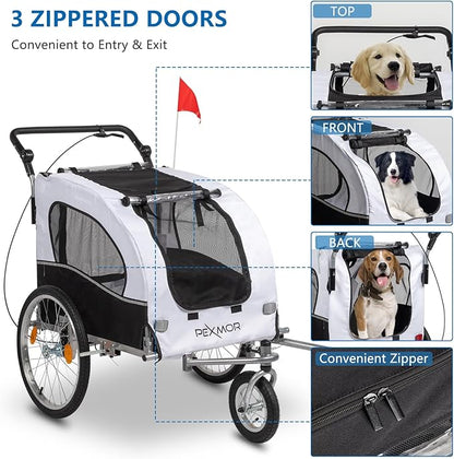 PEXMOR 2-in-1 Dog Bike Trailer,Pet Stroller Dog Trailer for Bicycle w/Universal Hitch,Pet Cart Bike Wagon Cargo Carrier for Dog Shock Absorber & Universal Wheel