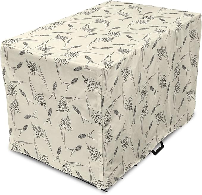 Ambesonne Boho Dog Crate Cover, Botanical Themed Delicate Pastel Pattern with Natural Field Herbs Print, Easy to Use Pet Kennel Cover for Medium Large Dogs, 48 Inch, Cream Charcoal